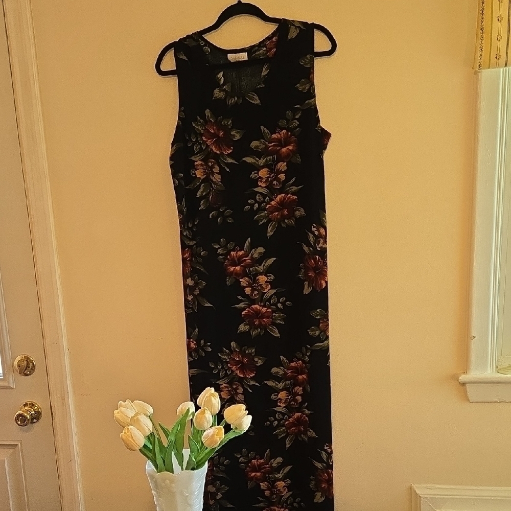 Vintage Studio Works Black And Green Sheath Maxi Dress Sleeveless Cocktail - Picture 2 of 5